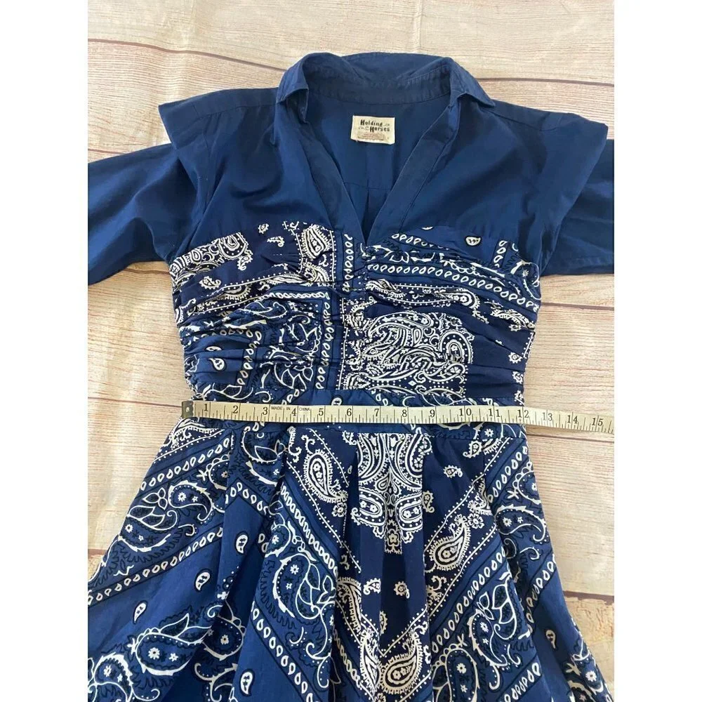 Anthropologie Holding Horses Women's Blue Flared Bandana Dress - 0 - Picture 9 of 15